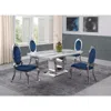 Best Quality Furniture White Marble 5pc Set Stainless Steel Chairs In Navy Blue Velvet In Blue