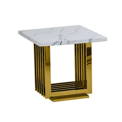 Best Quality Furniture White Marble Top End Table With Gold Color Stainless Steel Base