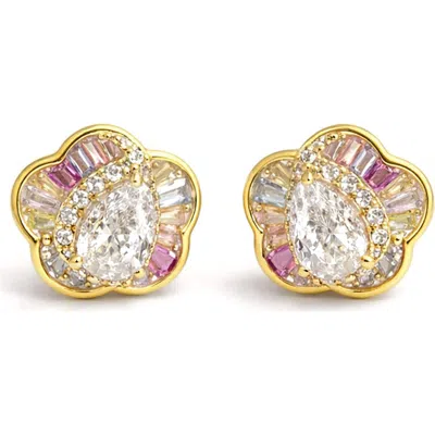 Best Silver Floral Cubic Zirconia Stud Earrings In Gold