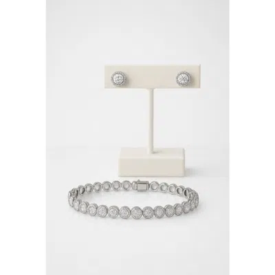 Best Silver Moissanite Tennis Bracelet & Stud Earring Set In Silver Plated