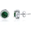 Best Silver Sterling Silver Brilliant Cubic Zirconia Halo Round Stud Earrings In Green