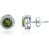 Best Silver Sterling Silver Brilliant Cubic Zirconia Halo Round Stud Earrings In Peridot/silver