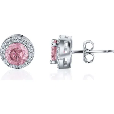 Best Silver Sterling Silver Brilliant Cubic Zirconia Halo Round Stud Earrings In Red