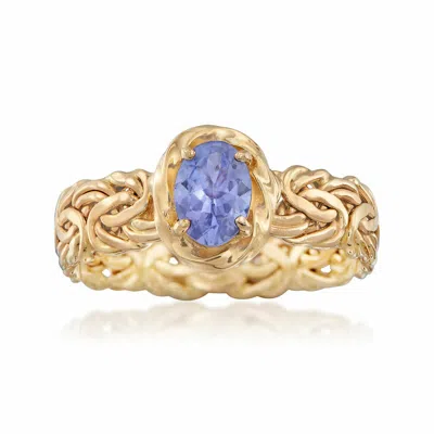Pre-owned Bestgoldshop 0.60ct Natural Oval Tanzanite Gemstone Byzantine Band Ring Real 14k Yellow Gold