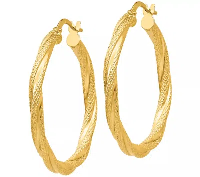 Pre-owned Bestgoldshop 1 3/8" Italian Swirl Twist Round Hoop Earrings Real 18k Yellow Gold 3mm X 35mm