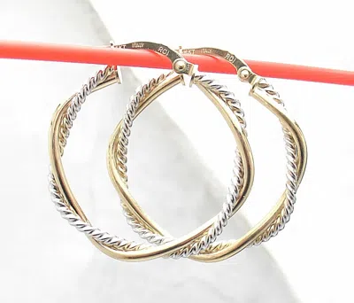 Pre-owned Bestgoldshop 1" Double Wire Twisted Hoop Earrings Real 14k Yellow White Gold Free Shipping