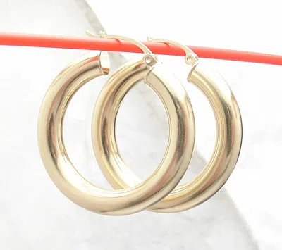 Pre-owned Bestgoldshop 1.25" Plain Round Hoop Earrings Real 14k Yellow Gold 5mmx30mm Free Shipping