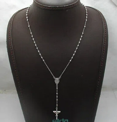 Pre-owned Bestgoldshop 17" 2.5mm Diamond Cut Rosary Chain Cross Crucifix Necklace Real 10k White Gold