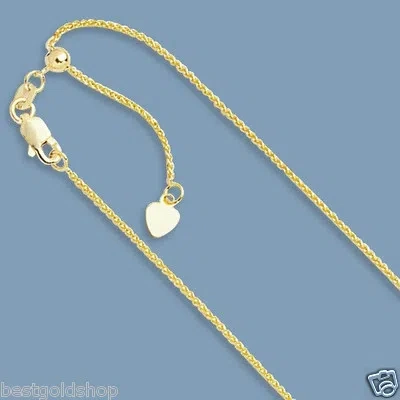 Pre-owned Bestgoldshop 1mm Up To 22" Solid Adjustable Wheat Spiga Chain Necklace Real 14k Yellow Gold In Dark Gray