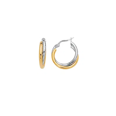 Pre-owned Bestgoldshop 3mm X 25mm Twisted Double Row Hoop Earrings Real 14k Yellow White Twotone Gold