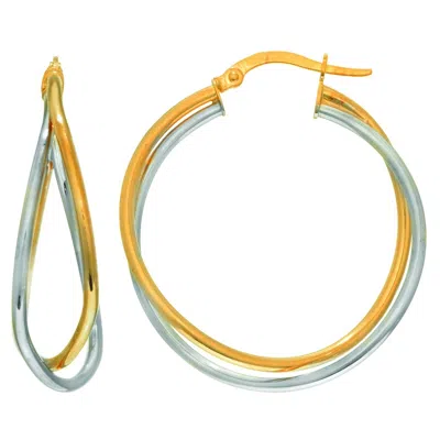 Pre-owned Bestgoldshop 3mm X 30mm Twisted Double Row Hoop Earrings Real 14k Yellow White Twotone Gold