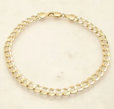 Pre-owned Bestgoldshop 8 3/4" Mens Solid Curb Cuban Link Bracelet Real 14k Yellow Gold 5.7mm