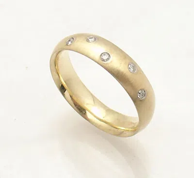 Pre-owned Bestgoldshop Natural Diamond Accent Wedding Band Ring Real 14k Yellow Gold 5 Stones