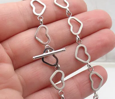 Pre-owned Bestgoldshop Open Heart Chain Necklace With Toggle Clasp Real 14k White Gold All Sizes