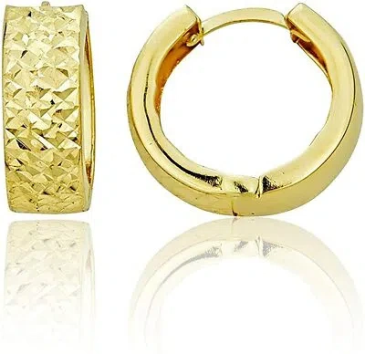 Pre-owned Bestgoldshop Reversible Diamond Cut Plain Huggie Hoop Earrings Real Solid 14k Yellow Gold