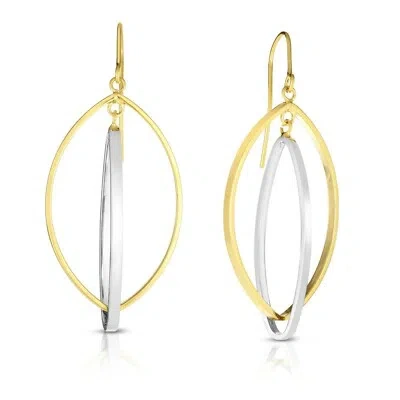 Pre-owned Bestgoldshop Unique Marquise Dangling Drop Earrings Real 14k Yellow White Twotone Gold