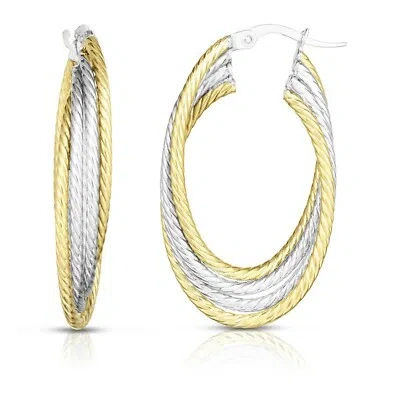 Pre-owned Bestgoldshop Unique Waterfall Style 4 Wire Hoop Earrings Real 14k Yellow White Twotone Gold