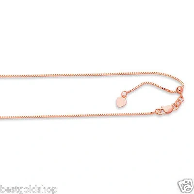 Pre-owned Bestgoldshop Up To 22" Adjustable Venetian Box Chain Necklace Real 14k Pink Rose Gold 0.85mm
