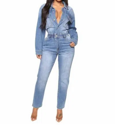 Beston Casually Country Jumpsuit In Medium Wash In Multi