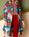 Bestto Aztec Pattern Long Jacket In Rust/ Turquoise In Multi