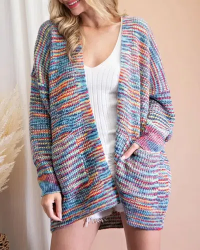 Bestto Open-front Knit Cardigan In Rainbow In Blue