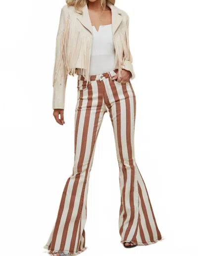 Bestto Striped Denim Flare Jeans In Rust In Multi