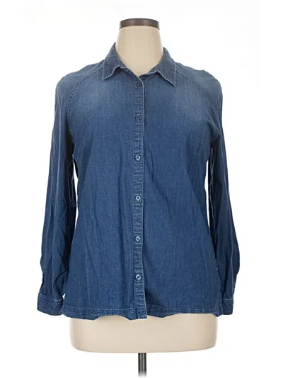 Pre-owned Betabrand 3/4 Sleeve Button Down Shirt In Blue
