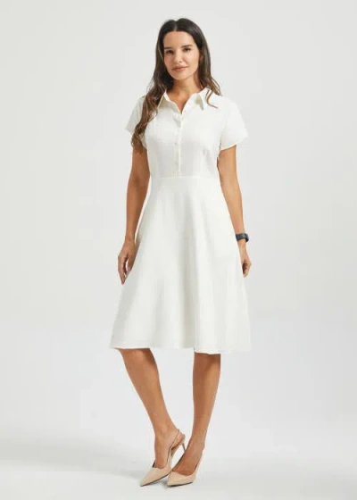 Betabrand Airweave Fit & Flare Shirt Dress Stretch Linen In White