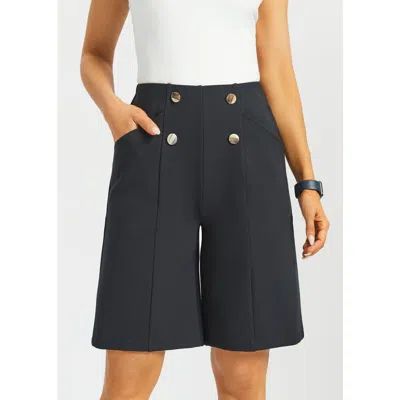 Betabrand Atlantic Wide Leg Bermuda Shorts Stretch Ponte In Black