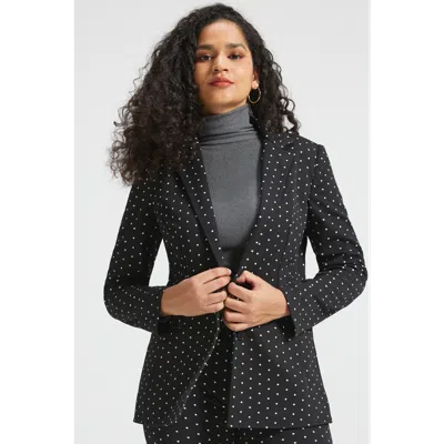 Betabrand Classic Blazer Stretch Knit Jacquard In Black Ivory Dot