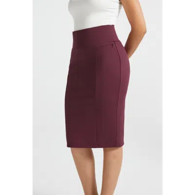 Betabrand Power Down High Waist Pencil Skirt In Burgundy