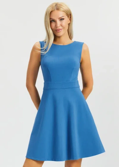 Betabrand Sleeveless Boatneck Fit And Flare Dress In Blue