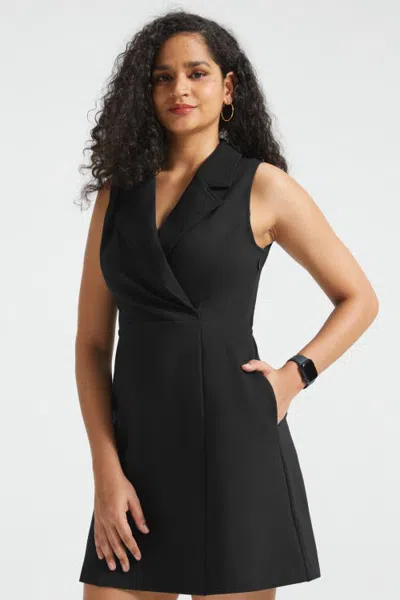 Betabrand Surplice Lapel Sleeveless Knit Dress Stretch Ponte In Black