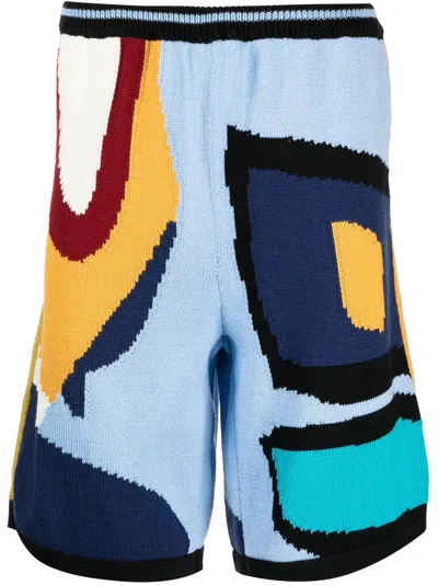 Bethany Williams Abstract-print Knitted Shorts In Blue