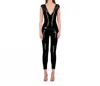Bethelhelena Bare V-neck Jumpsuit In Holographic Black In Multi