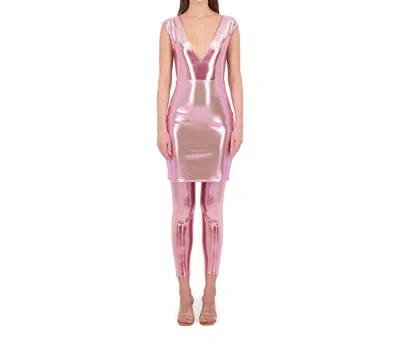 Bethelhelena Wanderlust Bare Bodysuit And Mini Skirt Pair In Holographic Bubblegum Pink In Multi