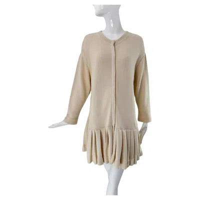 Pre-owned Betsey Johnson 1980s Punk Label Off White Chunky Knit Cardigan Skirted Sweater