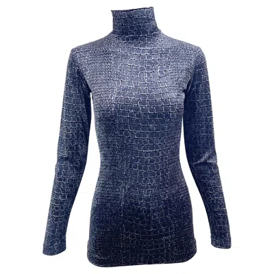 Pre-owned Betsey Johnson 1990s  Crocodile Alligator Print Vintage 90s Velour Turtleneck Top In Purple