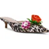 Betsey Johnson Abigayle Kitten Heel Satin Mule In Leopard Multi