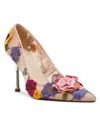 Betsey Johnson Aimey Floral Applique Mesh Kitten Heel Pumps In Nude Floral
