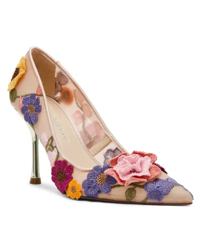 Betsey Johnson Aimey Floral Applique Mesh Kitten Heel Pumps In Nude Floral