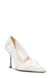 Betsey Johnson Aimey Floral Applique Mesh Kitten Heel Pumps In Ivory