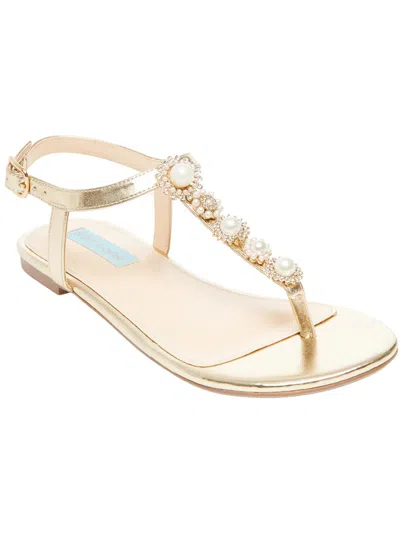 Betsey Johnson Alta Womens Embellished Metallic Ankle Strap In Gold