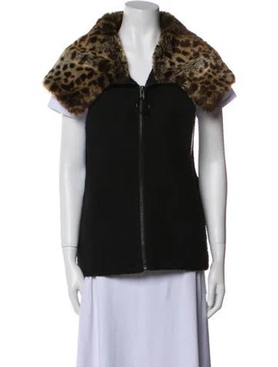 Pre-owned Betsey Johnson Animal Print Faux Fur Jacket In Black