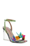 Betsey Johnson Apolo Ankle Strap Wedge Sandal In Black/aqua Multi