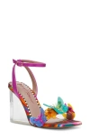 Betsey Johnson Apolo Ankle Strap Wedge Sandal In Fuchsia Multi