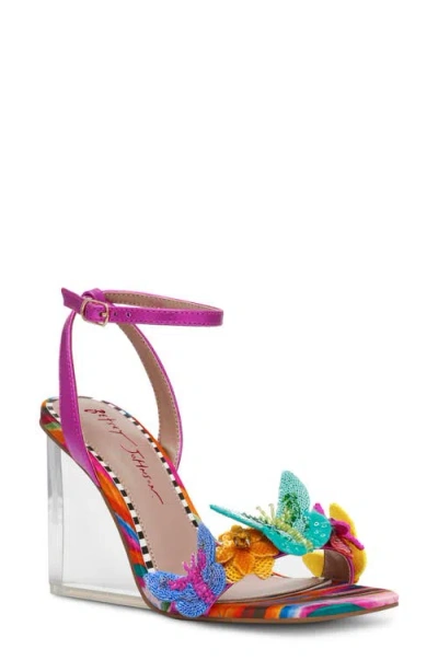 Betsey Johnson Apolo Ankle Strap Wedge Sandal In Fuchsia Multi
