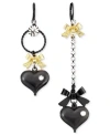 Betsey Johnson Asymmetrical Black Heart Drop Earrings In Black