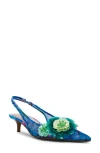 Betsey Johnson Audree Pointed Toe Slingback Pump In Blue Floral