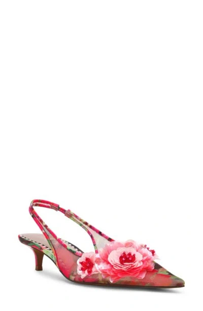 Betsey Johnson Audree Pointed Toe Slingback Pump In Red,green Floral